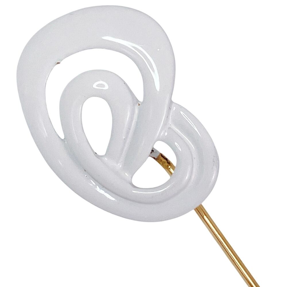 VTG Signed Crown Trifari 1960s White Enamel Modernist Stick Pin Jewelry Goldtone